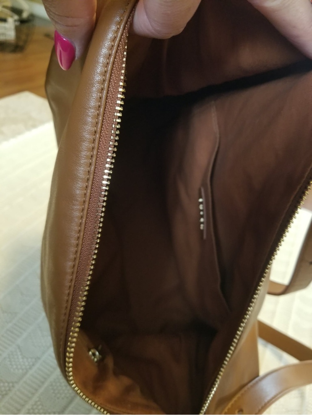 Aupen Minimal Triangular Shoulder Bag in Cognac Brown - Picture 3 of 10